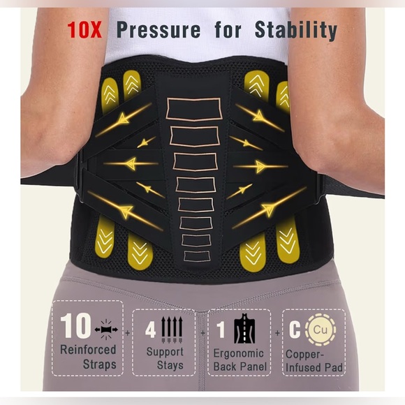 Copper Back Support Belt with Lumbar Pad - Picture 2 of 7